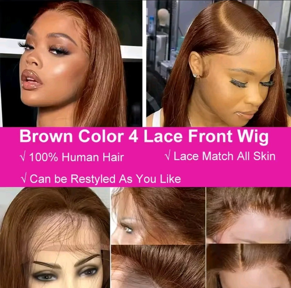 BROWN BOB 100% HUMAN HAIR WIGS STRAIGHT.