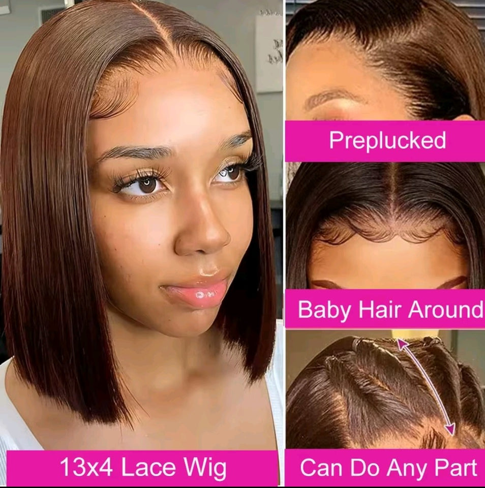 BROWN BOB 100% HUMAN HAIR WIGS STRAIGHT.
