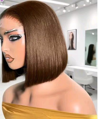 BROWN BOB 100% HUMAN HAIR WIGS STRAIGHT.