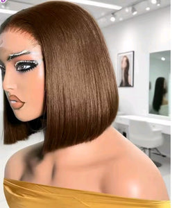 BROWN BOB 100% HUMAN HAIR WIGS STRAIGHT.